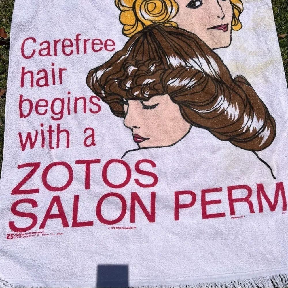 VTG 70s Cannon Advertising Beach Towel Zotos Salon Perm Pink Fringe 42x58 READ